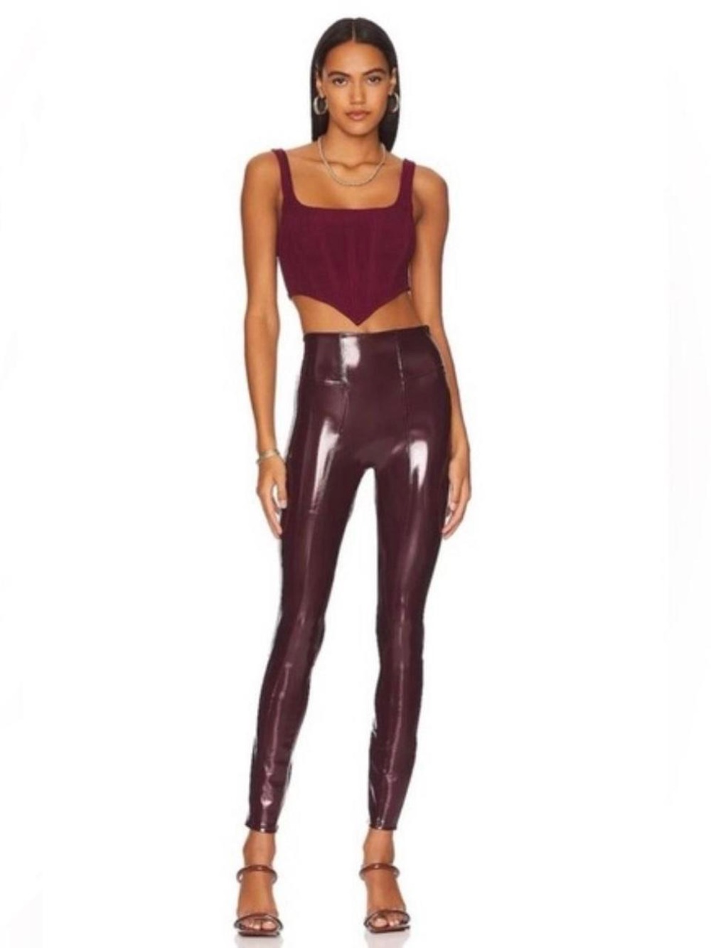 Spanx Sleek Burgundy Faux Leather High-Waist Leggings